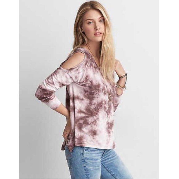 American Eagle Outfitters Tops - Soft & Sexy AEO M Tie Dye Cold Shoulder LS Top
